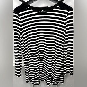 Talbots Black & White Striped Top With Lace Detail Women’s Small Petite